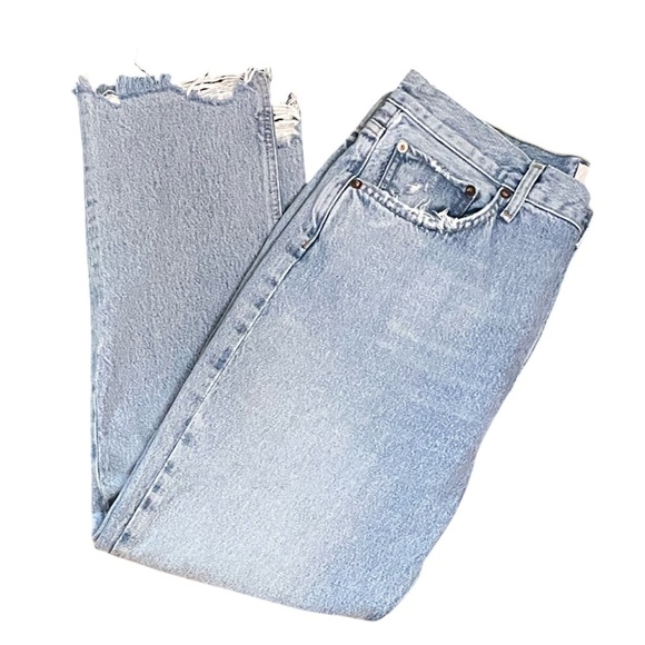 AGOLDE Riley Ankle Crop High Rise Straight Leg Blue Jean Distressed Hem Size 30 - Picture 7 of 12
